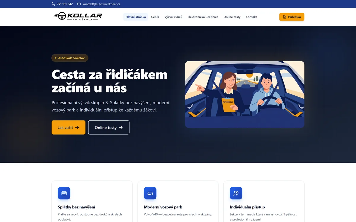 Titulní strana webu Autoškoly Kollar